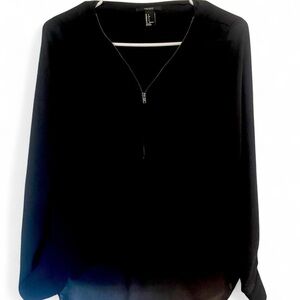 Forever 21 Black Long-Sleeve Zip-Neck Blouse